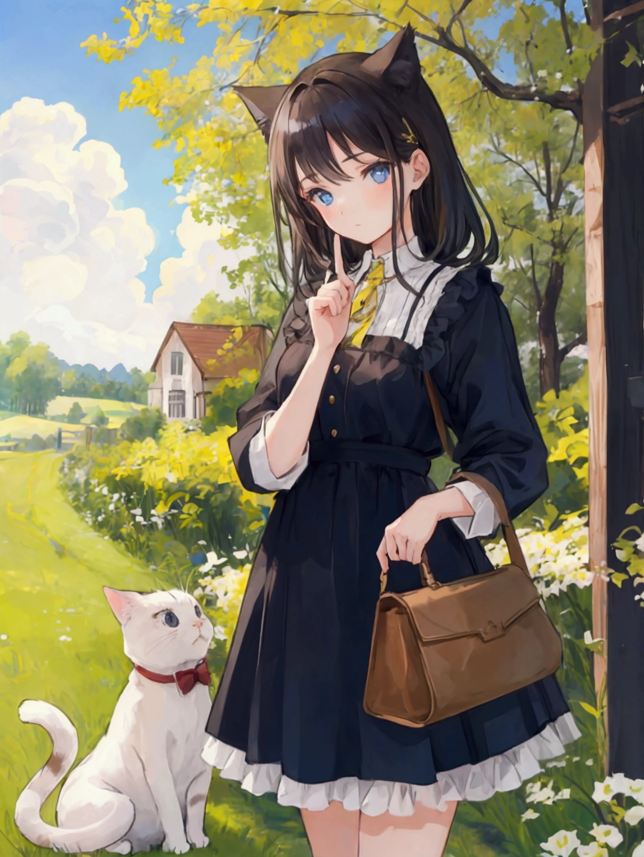 Girl holding a cat countryside stylish
