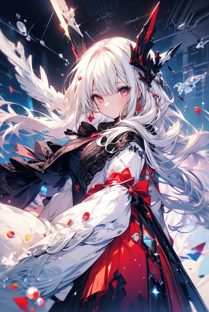 One girl, High-resolution model, White Hair,Red eyes,water droplets,Starlight,Sailor suit,Long Hair,