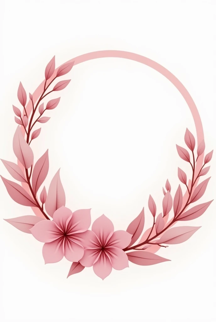Round logo in pink color, around branch leaf and flowers. Empty in the center