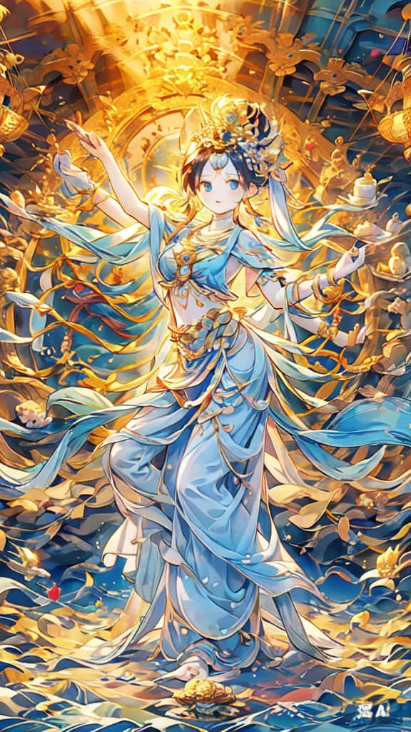 Fantasy,8k,Very detailed, masterpiece,High resolution,Highest quality,Increase the resolution,Cinema Lighting,Different space,The 5th Dimension,Eight Million Goddesses,Deep woods,Machu Picchu,ancient ruins,Goddess of Sake Bottles,Sake cups fly everywhere,Intense Dance,Wine Bottle,Small dishes