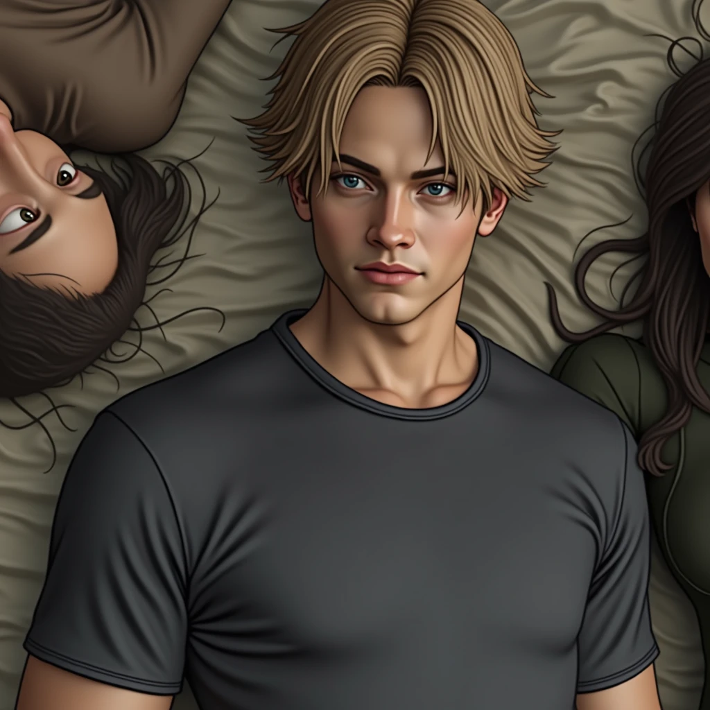 1 man, young man, 2, Leon S. Kennedy from the movie "Resident Evil 4", Eduard Badaluta's face, solo, Dark blonde hair, Curtain hairstyle, navy t-shirt, lying on the bed, sporty, volumetric lighting, depth of field. The man has Eduard Badaluta's face.
1 woman, young woman, beautiful, curvy but slim figure, long dark brown hair, blue eyes, green dress with 3/4 zip, lying on bed.
