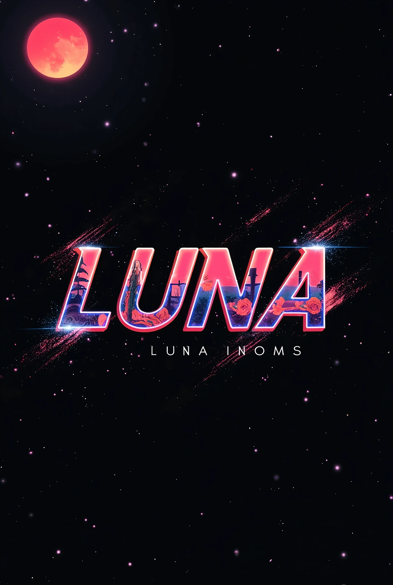 High resolution, logo spelling swiftly “Luna” cool, Jdm theme, anime theme, Cyberpunk vibe name spelling, brand logo, logo for tshirt, brand logo “LUNA”, neon vibes, acid trip vibes, acid trip, shooting stars, acid trip inside “LUNA”, acid trip, hallucinations inside “LUNA”, Waves of hallucinations, purple, techno hallucinations inside “LUNA”, Acid trip hallucinations inside “LUNA” , Waves of hallucinations inside “LUNA, splash, black roses with green leaves, blood moon, horror, ice, hallucinations of peace, sins,