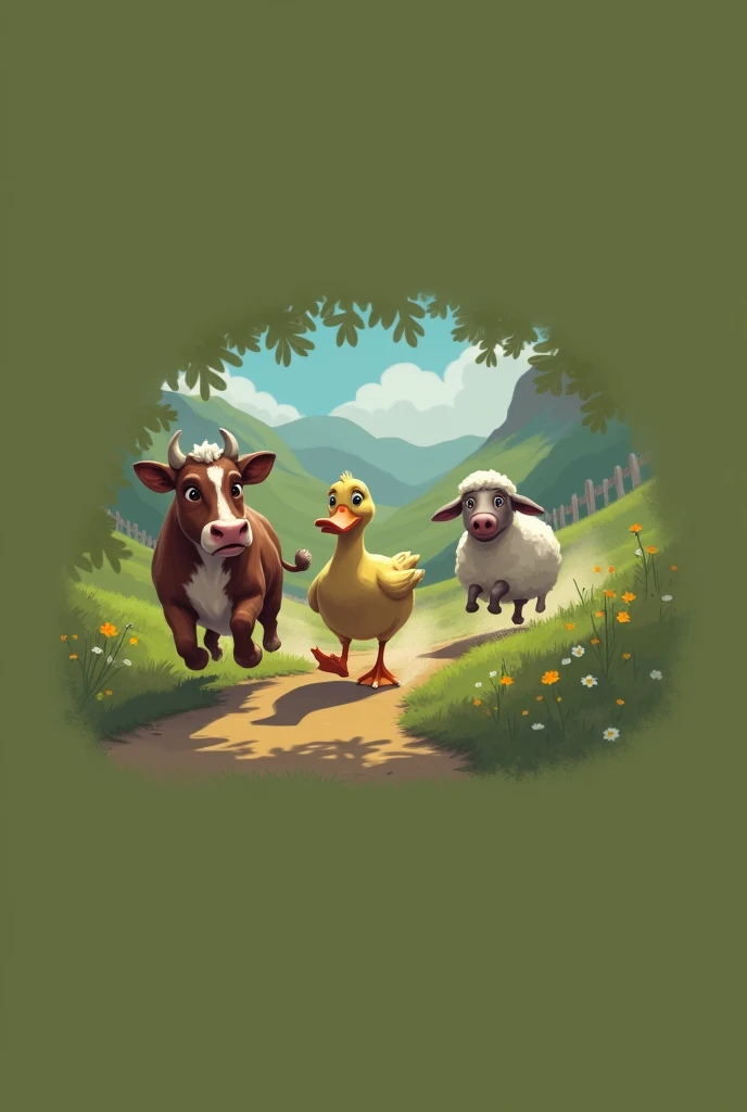 Running a race a cow a duck and a sheep