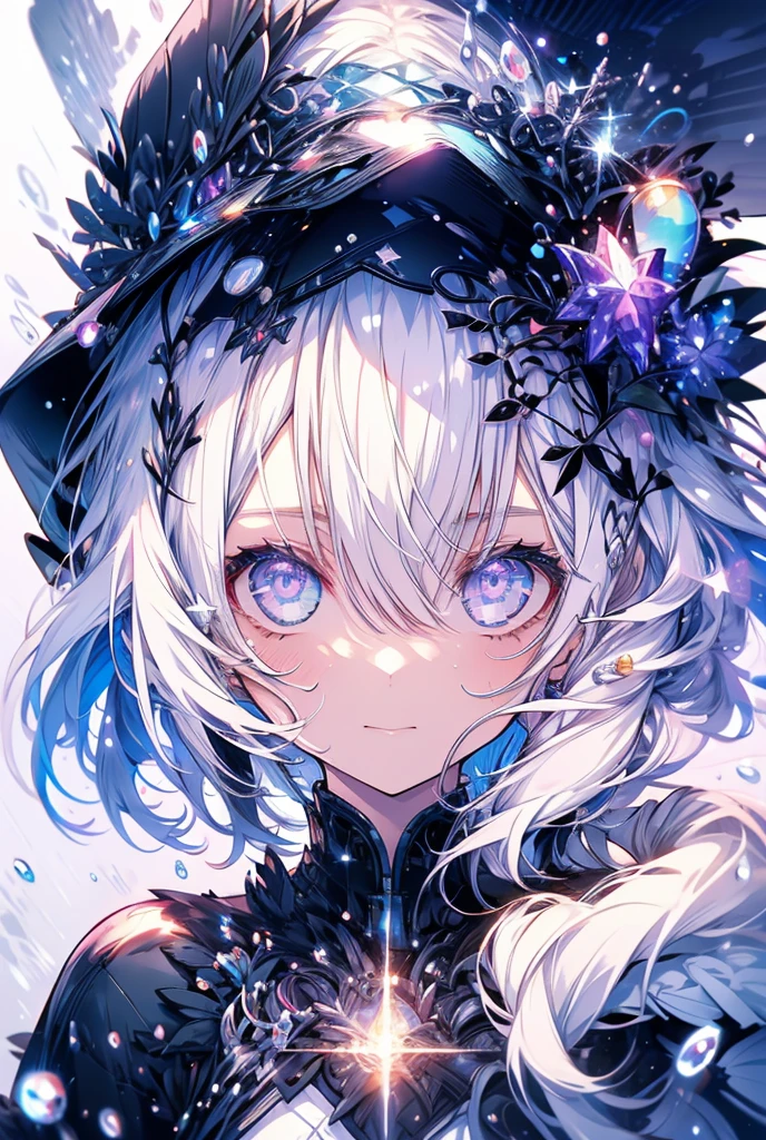 One girl, High-resolution model, White Hair，Purple Eyes，Your eyes shine like jewels，water droplets，Starlight，Long Hair, 