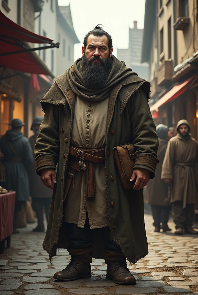 Make a tall medieval merchant about 5. He's unattractive and overweight. Pale, Scandinavian complexion. Short, dark beard.
