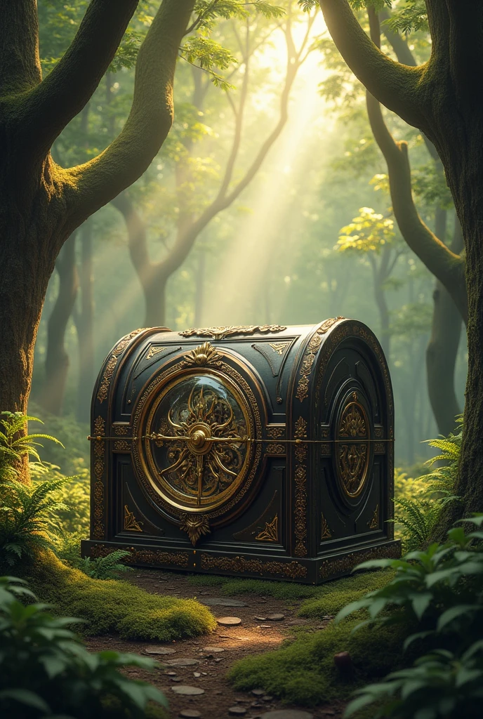 Chest with a time clock in a forest