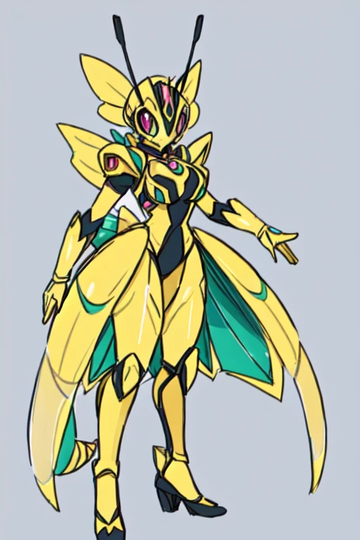 drawing of a cartoon character with a dragon on it, insect trainer girl, glamorous angewoman digimon, full body adoptable, fursona!!!!, full color drawing, (bee), high quality colored sketch, female fursona, fully colored, character adoptable, full body with costume, pixie character, maya bee, y 2 k cutecore clowncore, fursona art kamen rider warframe style 