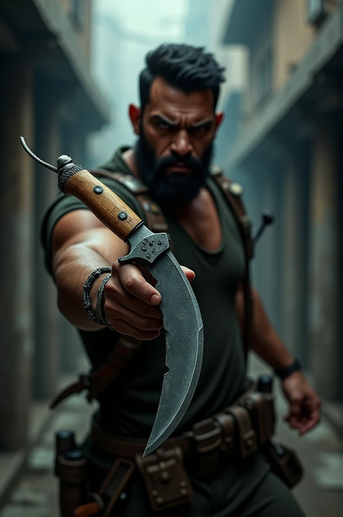 A person with danger weapons and khukri
