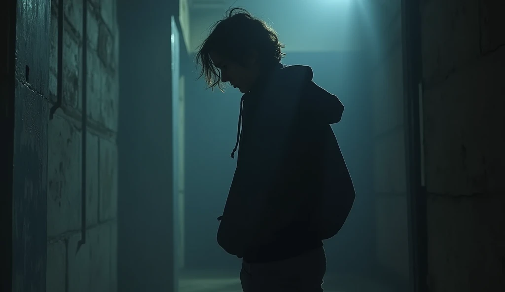 the shadow monster ghost dragged the student into the darkness, the student is teenager wearing jean and hoodie, with medium hair, the student is screaming
