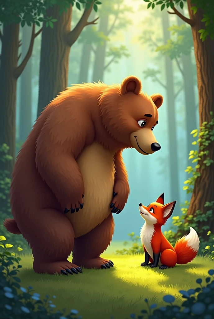The bear talks to the fox.
