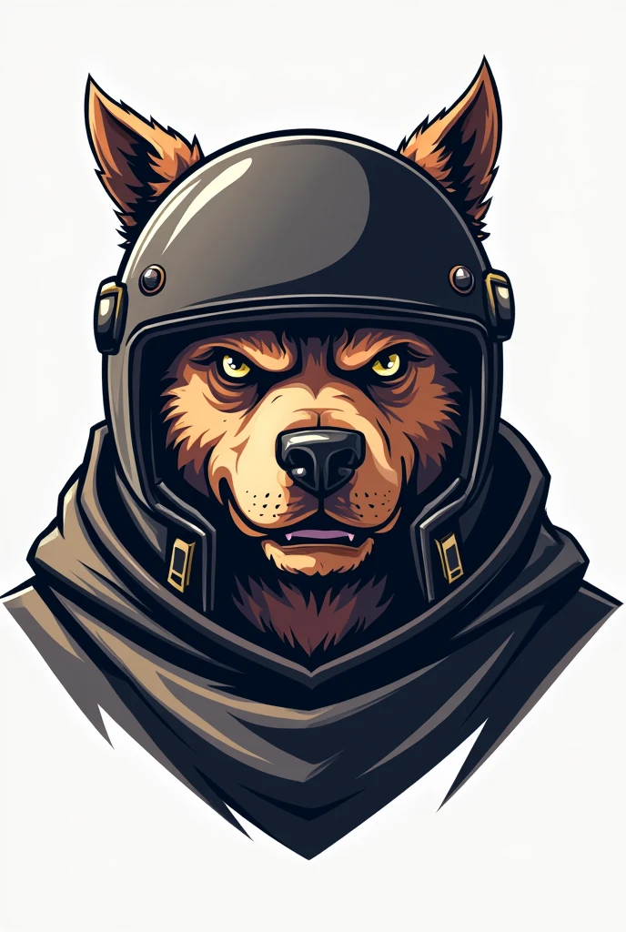 Agressive dog is putting helmet and down write driven like this create a logo