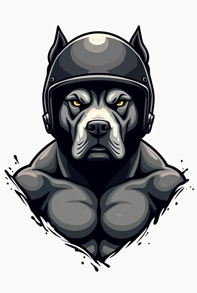 Agressive pitbull dog is putting helmet and down write driven like this create a logo
