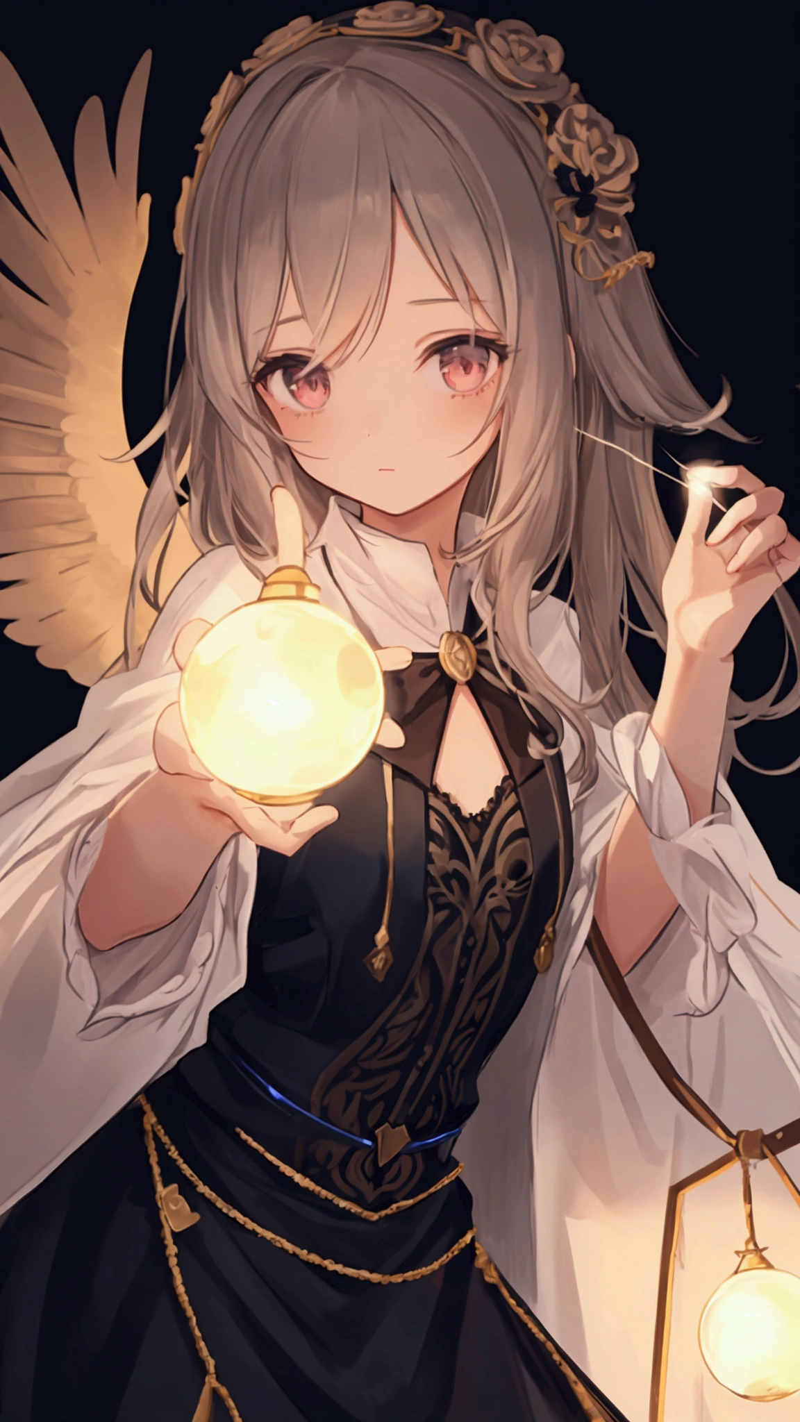 Generated illustration of a girl trying to grab a small light in the darkness