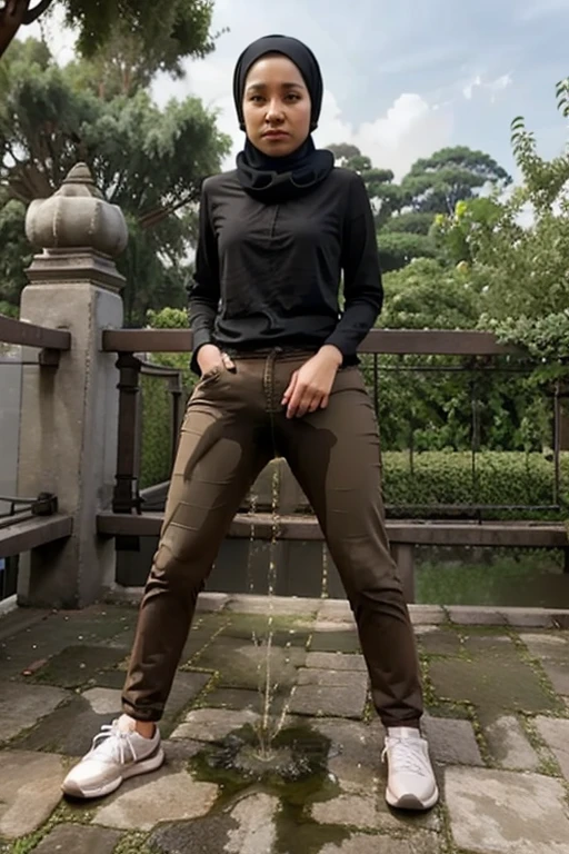 Indonesia hijab girl urinating pants