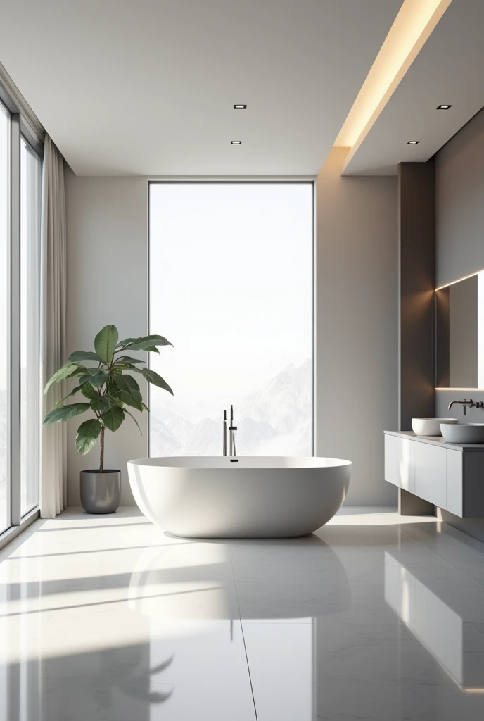 An ultra modern bathroom with bathtub but no shower