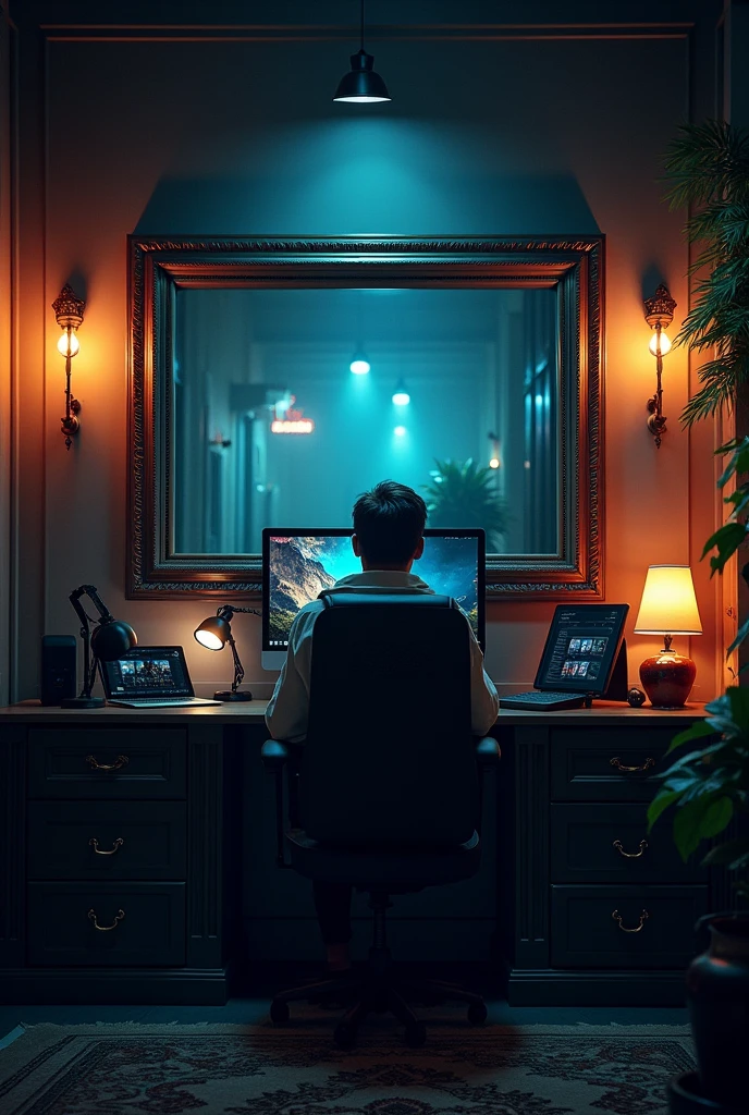 Background with frames and dim light gaming style