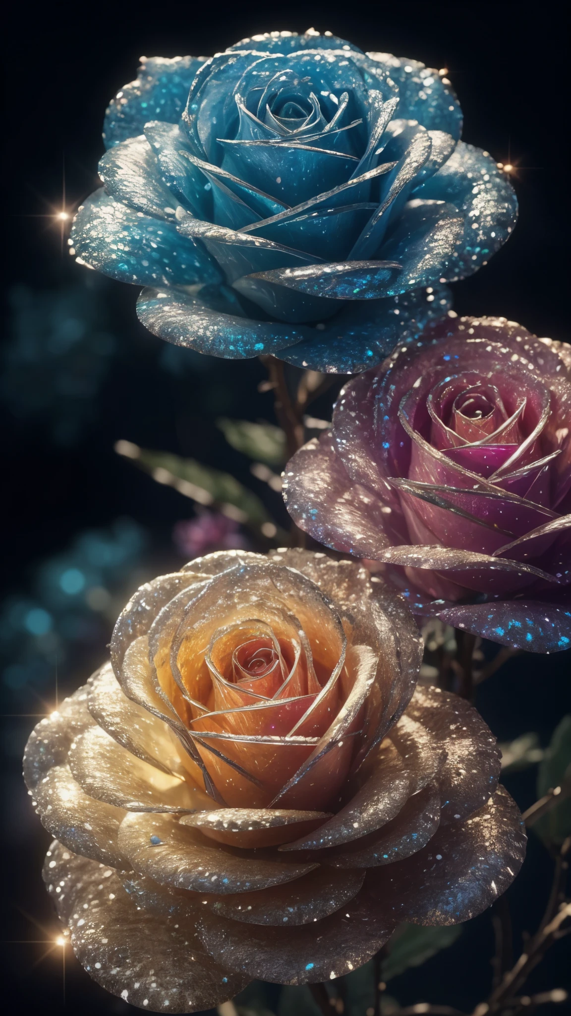 Crystal rose, fanciful, galaxias, cleanness, glittery, glittery, Splendor, Colorful, Amazing photography, dramatic lighting, photo-realism, ultra - detailed, 4K, depth of fields, A high resolution