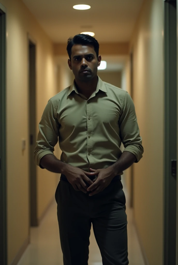 30 year old Indian man, awkwardly standing in the hallway