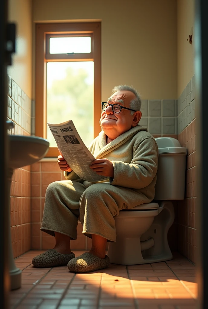 Mr. Madruga sitting on the toilet