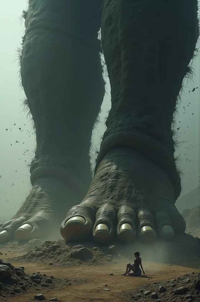 Feet crush and stomp tiny man