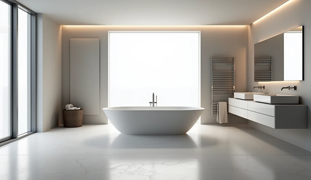 An ultra modern bathroom with bathtub but no shower