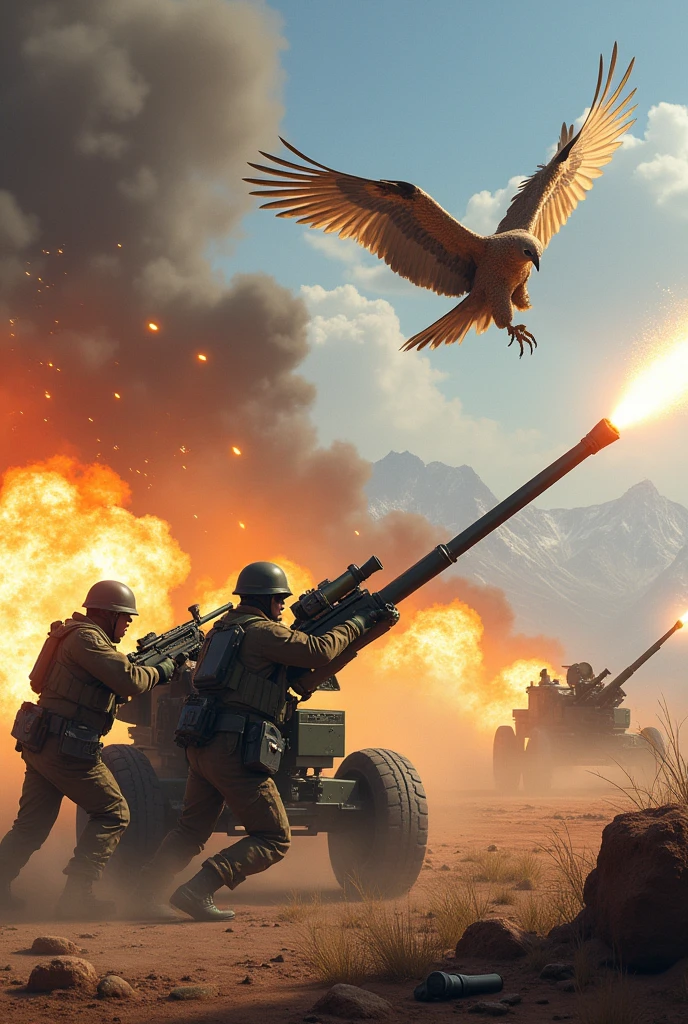 artillery shooting at a bird