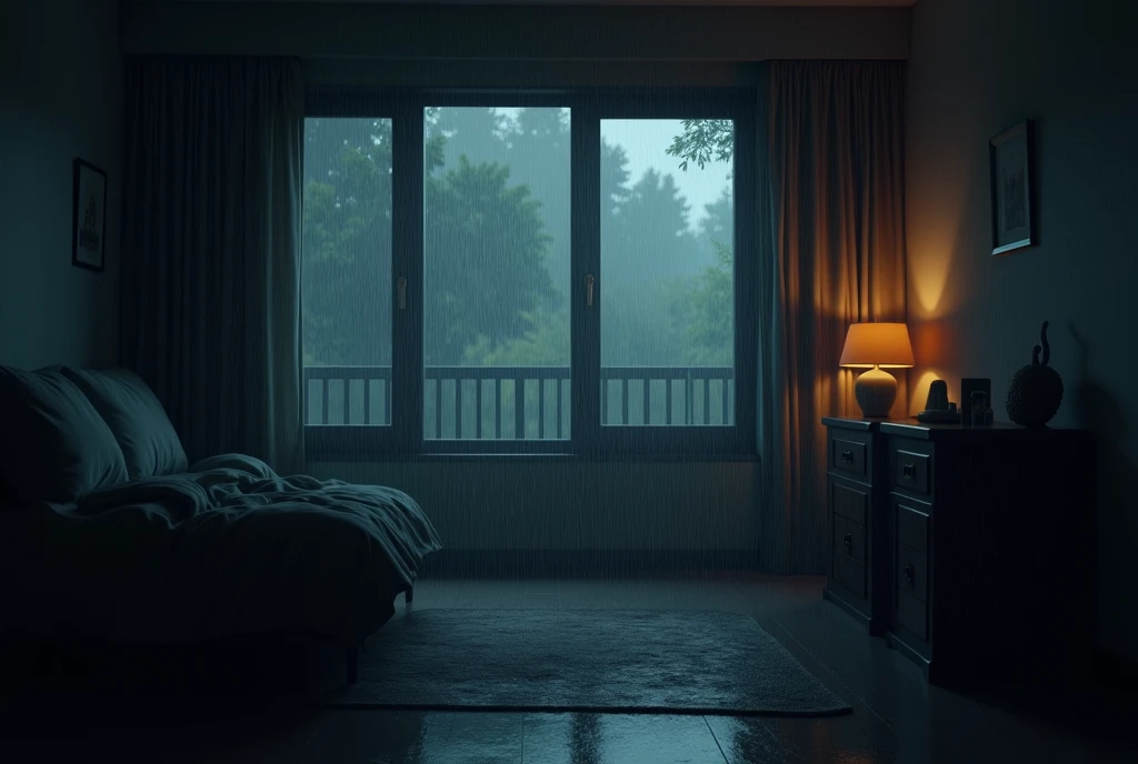 rain　Inside the house　No people　night