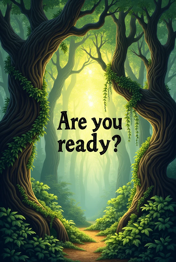 create a banner for my rpg with something like trees and vines, Written "are you ready?"