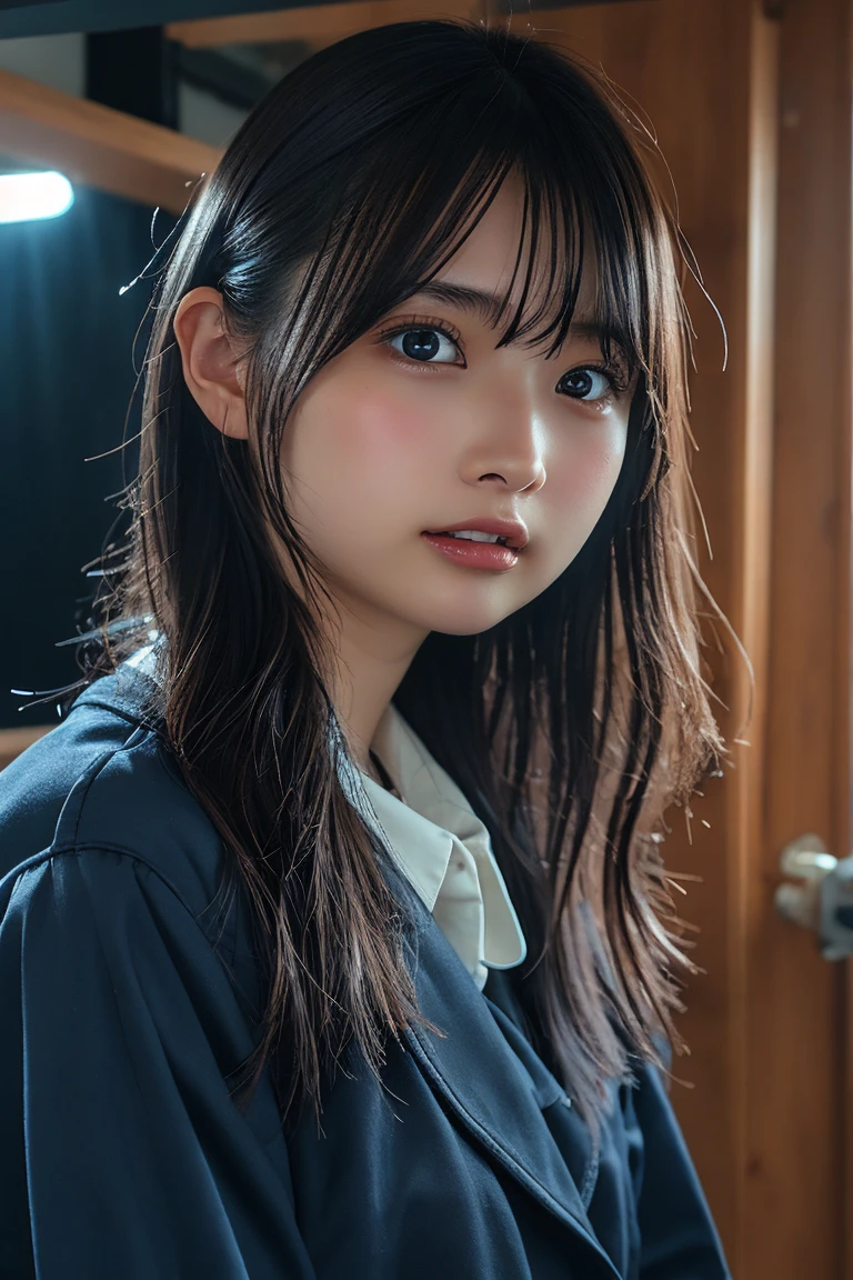 High resolution, 8k, Highest quality, detailed, Semi-realistic anime, Anime 3D Style, Smooth anime CG, One Girl, 20 year old Japanese woman, slim, Modeled, Shiny brown hair, detailedな顔, Beautiful and detailed,Glowing Skin, Hard Focus、Film Grain, Soft lighting, Looking at the audience, Laughter, (Smartphone in hand), Apartments in Showa、CRT TV、