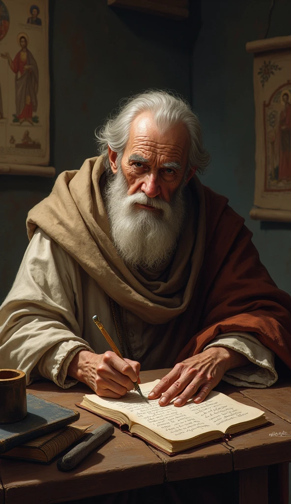 Apostle John older at an advanced age writing the book of Revelation 