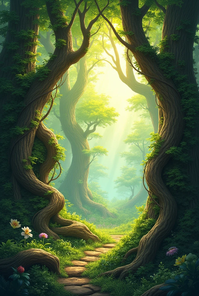 create a banner for my rpg with something like trees and vines, Written "are you ready?" I want the writing to be in a style like the background and not just a normal black font.