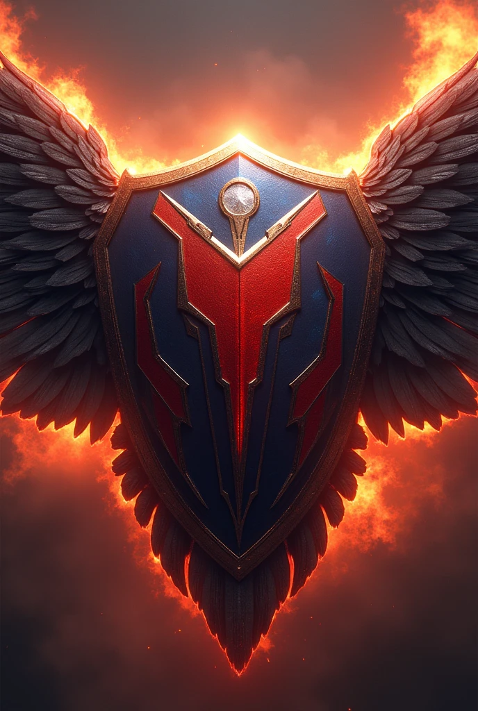 Shield with wings, vertical philippine flag, fire back ground, scifi style emblem