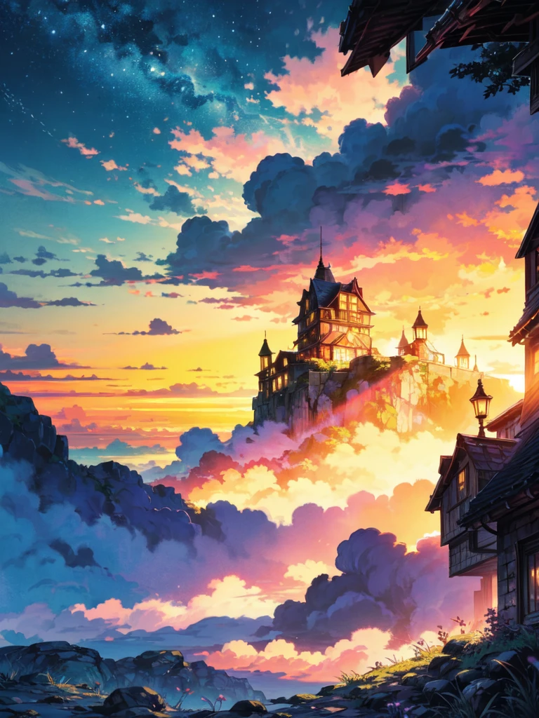 "A mesmerizing sunset scene on the last day of summer, mesmerized by the majestic golden rays of sunlight and clouds., creating an impressive and vibrant color palette. Detailed landscapeHigh resolution, Best quality, In detail, high detail, Ultra-high clarity,