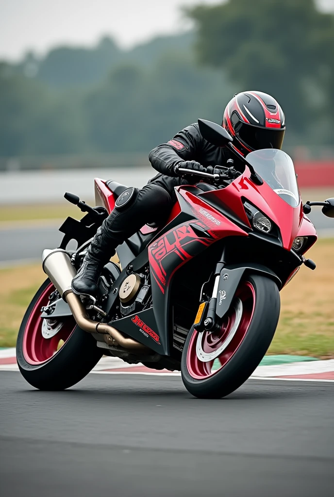 Bajaj Pulsar Ns200 full modified  with bulcky look in red and  black colour nad racing on track 