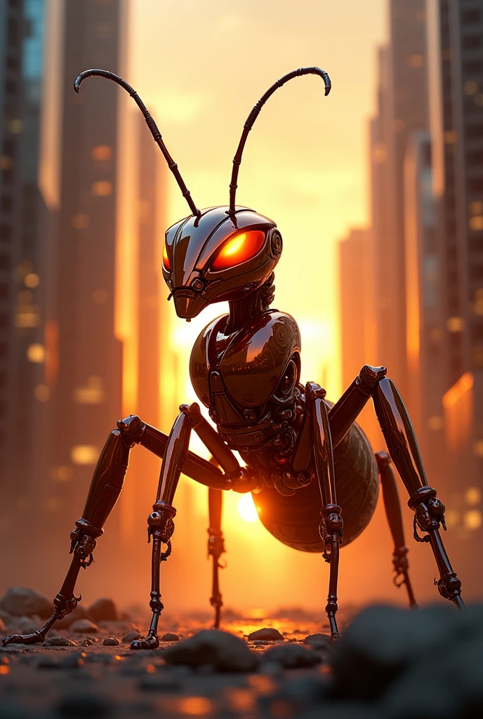 Ant in man character standing behind building with amazing sunshine