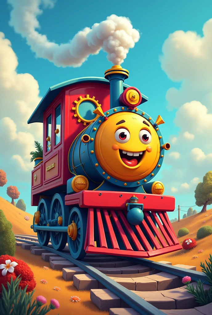 Animated colorful train car representing the organization's knowledge