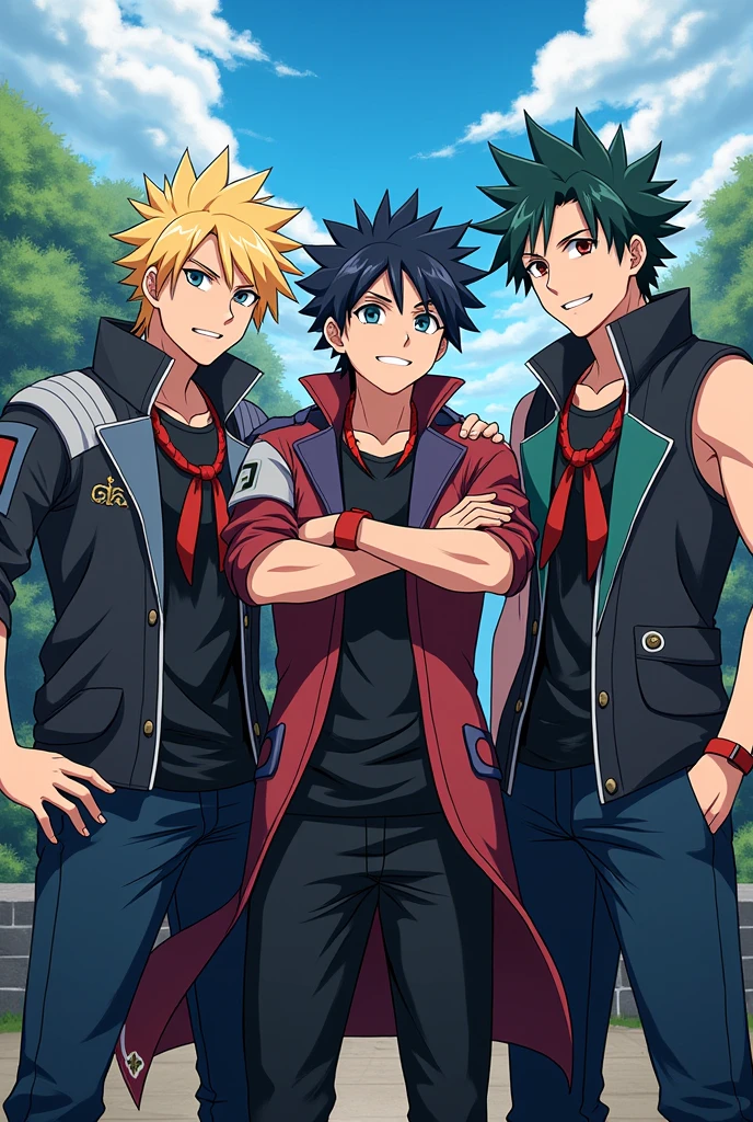 clan that called ph akatsuki has 3 members and there back ground is vinland and they look happy and it has (ph)akatsuki word on the top of the image and they look so cool and they're gender is man and they're in anime world