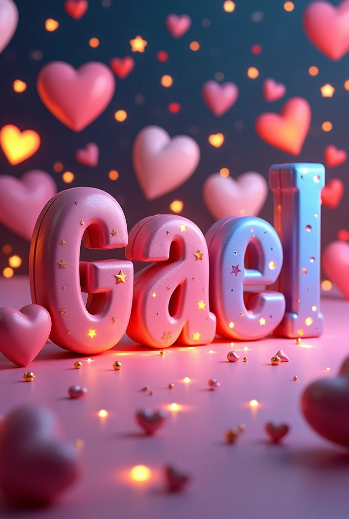 Nomdres , Grace ,André ,Gael in 3d with hearts and stars background