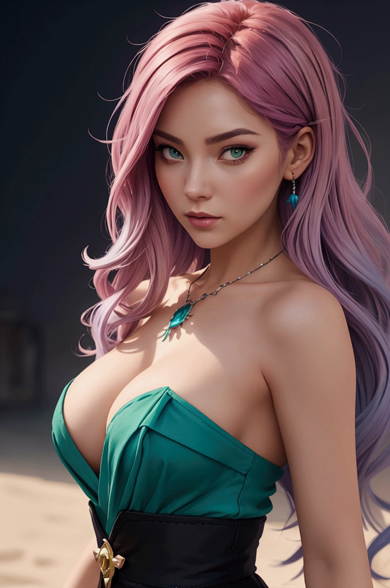 Close-up of a woman with Coloré hair and necklace, fille animée aux cheveux cosmiques, la douce vitalité des Rossdraws, oeuvre d&#39;art dans le style Guvez, style artistique fantastique, Coloré], style fantastique et vibrant, Ross dessine un dessin animé plein de vitalité, universe and Coloré, guweiz, Coloré digital fantasy art, style artistique époustouflant, beau style animé, peau blanche, vêtements de Hulk