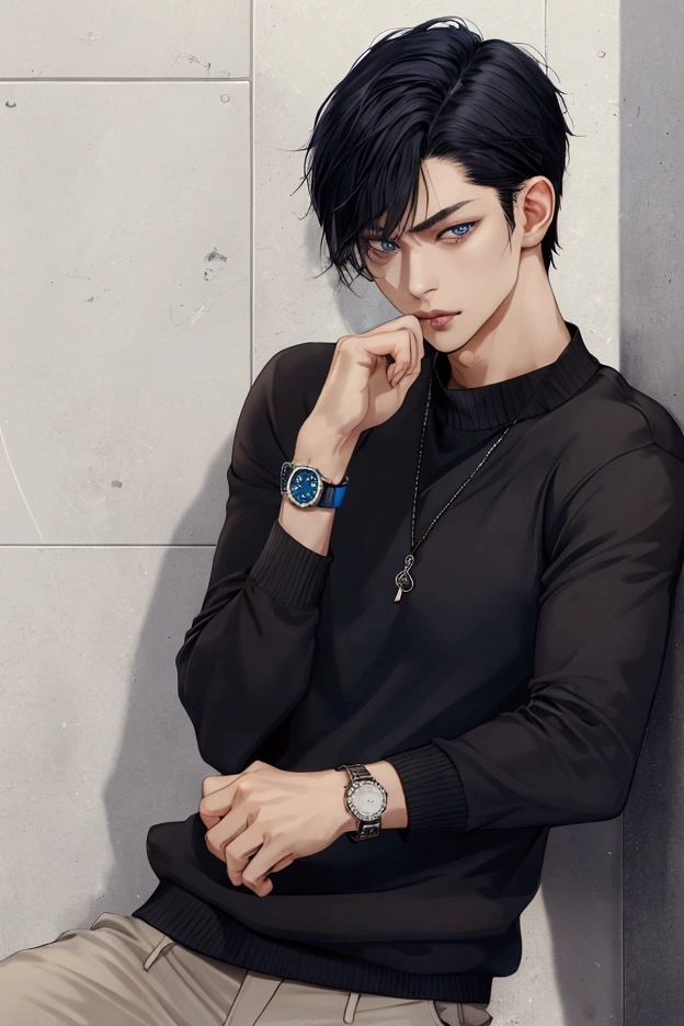 Ryuji has short, well-maintained black hair in a sleek, neat style., as well as dark blue eyes that are sharp and full of confidence. He has an athletic body shape but not too striking.. She often wears clothes in a casual style that is still stylish—for example, neutral colored collared sweater, slim fit chino pants, and cool sneakers. Accessories such as simple bracelets or minimalist watches add a cool impression without being excessive..