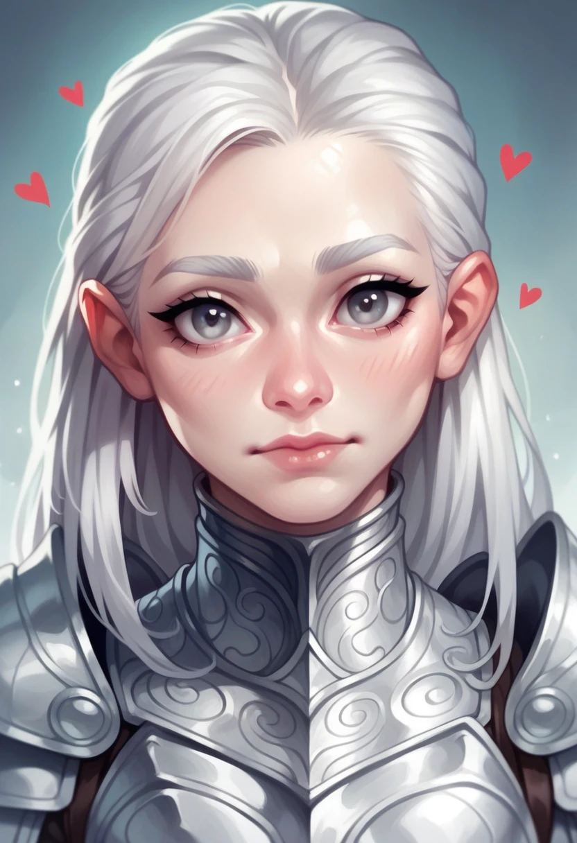 Gorgeous girl, Long Silver white haired, calm grey eyes, heart shaped face with deadpan expression around age wearing a silver armour
3D Rendering,