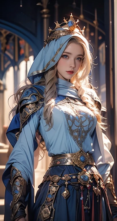 Erect nipples, wearing a hijab , luxury hijab, crown luxury , blue eye, blond hair, around , (gold ), tmasterpiece,Best quality at best,A high resolution,8K,((Portrait)),(upper body),Original photo,real photograph,digital photography,(Female princess in the medieval fantasy style), sexy princess ,blue eyesuper colossal breast, round colossal breast ,open kissing lips,Keep your mouth shuegant and charming,((Blushing)),virgin contempt,Calm and handsome,(Medieval fantasy dress,The Beautiful super huge round breast, small waist, perfect colossal breast of princess body, a blue delicate pattern,silver Cloak),(princes medieval character medieval fantasy style,oc render reflection texture, fighting style, sexy colossal breast , medieval castle background, slim body, very small waist medium breast, show nipples, show vagina, open legs:1.5.