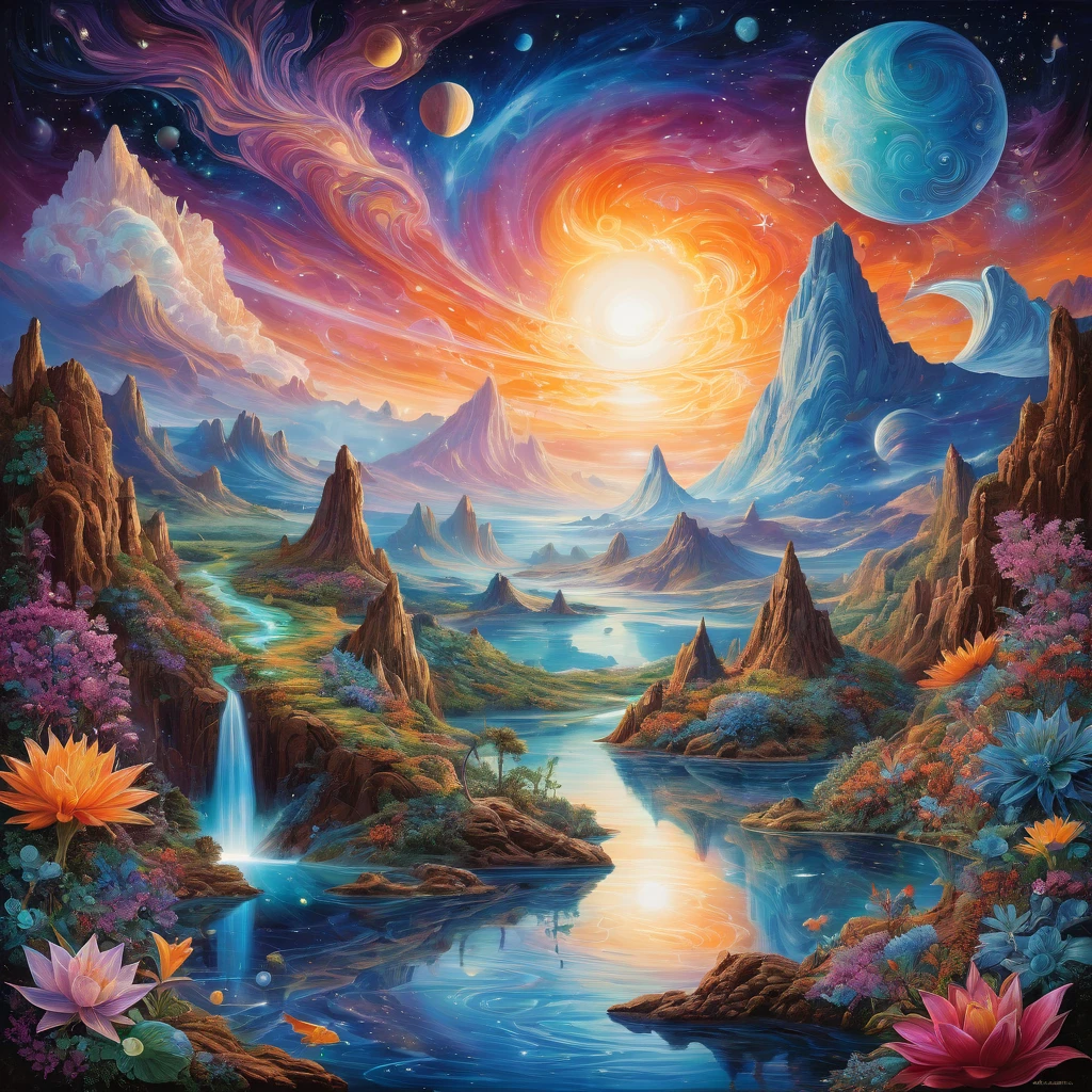 (work of art, highest quallity:1.2), Magical creatures from distant Venus, Zentiva, details Intricate, cosmic energy, dreamy landscape