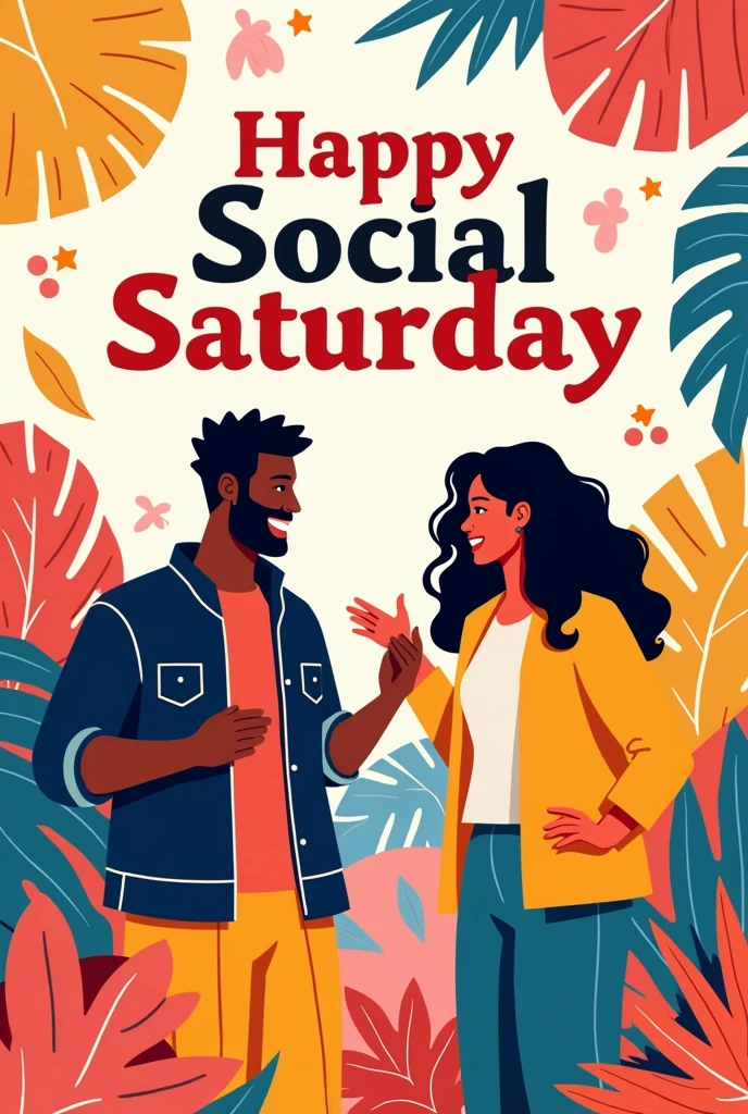 Generate poster with title " happy social Saturday" and name "Bashiru Akintayo" with let's connect included. Make a friendly individual connection both male and female