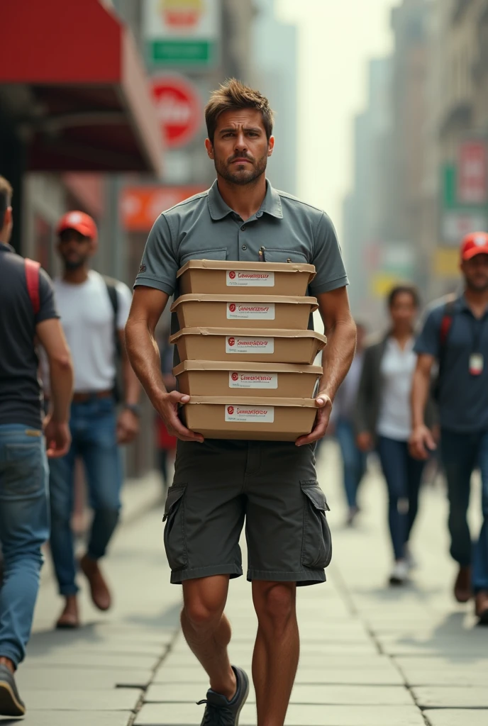 A male delivery man wearing takeaway clothes,4K,best quality,Ultra-high resolution,Sweat