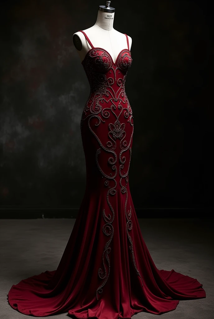 Robe de mariage noire avec rouge inspiré des vampires, je veux voir la robe sur un mannequin et elle a des mêmes des perles et cristaux