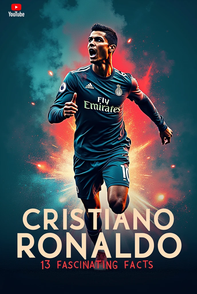 You’re a professional graphic designer specializing in creating eye-catching YouTube thumbnails that grab viewers' attention and effectively communicate the video’s content. With years of experience in understanding color theory, typography, and visual hierarchy, you know how to balance creativity and clarity in your designs.
Your task is to create a YouTube thumbnail for a video titled "Cristiano Ronaldo: 13 Fascinating Facts."
Here are the specifics about the thumbnail I want you to keep in mind:
- The thumbnail should feature a striking image of Cristiano Ronaldo that conveys his energy and charisma.
- Use bold and vibrant colors to attract viewers, but ensure that the text remains legible against the background.
- Incorporate large, easy-to-read typography for the title "Cristiano Ronaldo" and a subtitle "13 Fascinating Facts."
- Emphasize the number "7" to highlight the list format of the video content.
Please note that I want the final design to be visually appealing and suitable for a wide audience, capturing the essence of Cristiano Ronaldo and the intriguing nature of the facts presented.
Here’s how I envision it:
1. Thumbnail dimensions: 19:6 horizontal
2. Preferred color scheme: slate
3. Any specific fonts or styles to use: no
4. Additional elements Write a text linke this. "13 Fascinating Facts about Cristiano Ronaldo"
5. Image source or style preference: YouTube Thumbnail