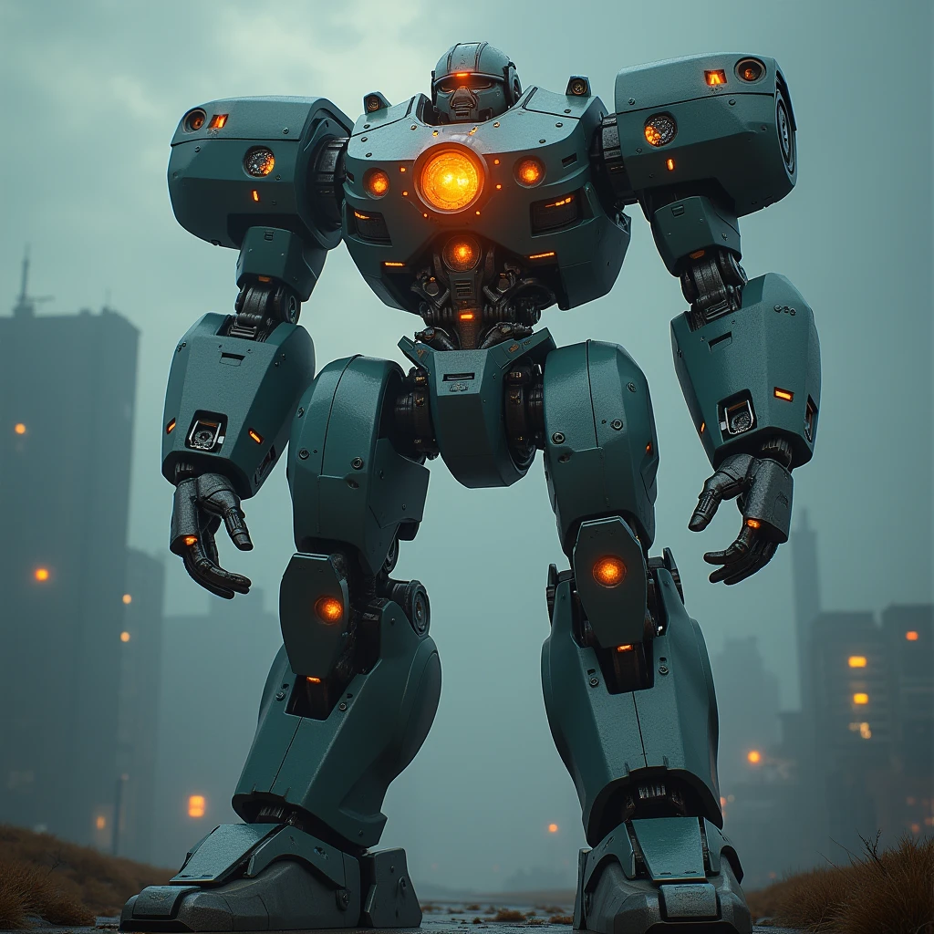 a mecha robot, highly detailed, ultra-realistic, cinematic lighting, 8k, intricate mechanical design, glowing energy core, complex futuristic technology, metallic textures, industrial aesthetic, dynamic pose, dramatic camera angle, rich color palette, moody atmosphere