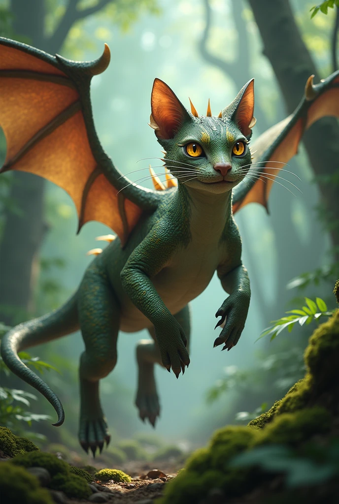 A lizard with cat and dragon characteristics