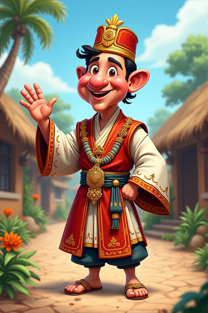4k caricature image of a white village chief wearing official clothing, waving one right hand